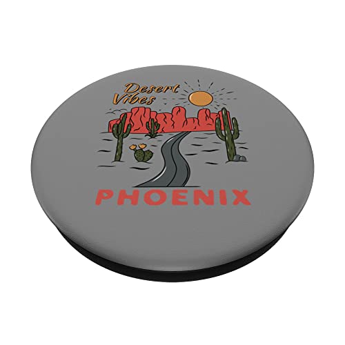 Phoenix Arizona Desert Vibes Saguaro Cactus PopSockets Swappable PopGrip, Black - Image 2