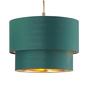Modern and Trendy Forest Green Cotton Fabric Double Tier Design Ceiling Pendant Lamp Shade with Shiny Copper Inner | 18cm x 25cm by Happy Homewares