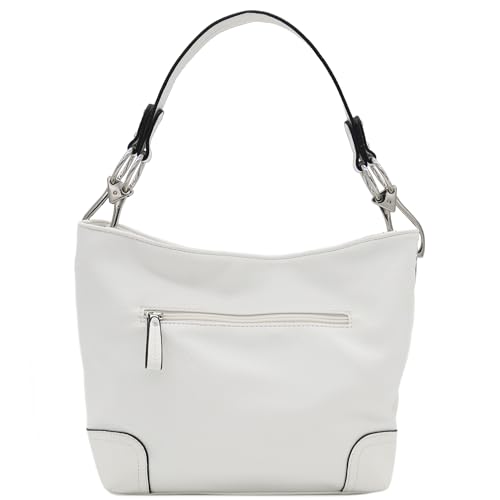 Hobo Shoulder Bag with Big Snap Hook Hardware (White) - Thumbnail 5