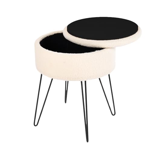 OHS Boucle Cream Footstool, Storage Vanity Chairs for Dressing Table Bedroom Living Room Hairpin Legs Ottoman Stool Decorative Padded Teddy Fleece Pouffe Foot Stools
