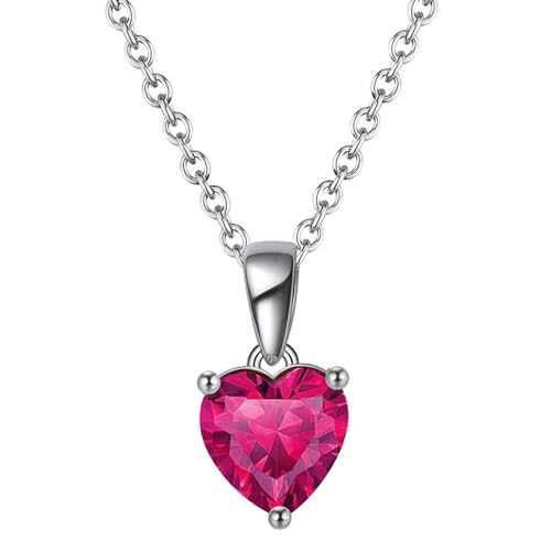 Collier pendentif coeur argent 925 et pierre de naissance rouge cadeau idéal femme
