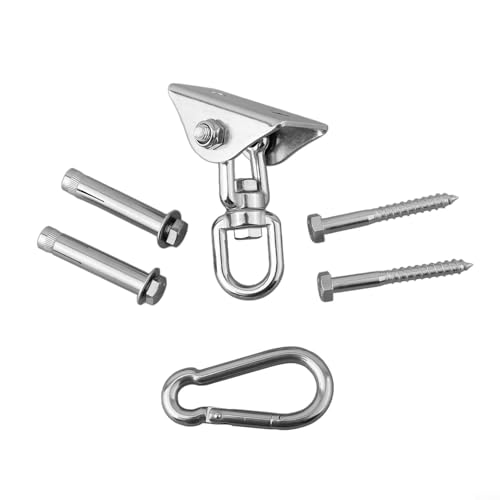 Upluxmira Silla colgante de acero 304 resistente con gancho para columpio, capacidad de 1000 libras, kit de fijación giratoria, columpios de porche, yoga, hamacas, uso en interiores y exteriores