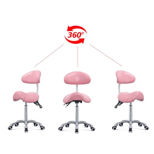Image of Antlu Saddle Stool Rolling Chair with Back Support,Esthetician Tattoo Dental Lash Chairs for Eyelash Tech Massage Salon(Pink,with Backrest)