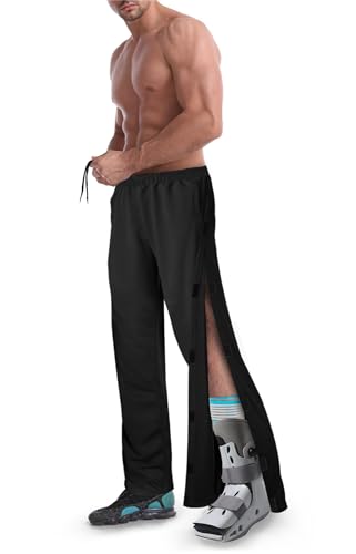 Men's Tearaway Pants for Post Surgery 2 Side Velcro Breakaway Open Bottom Sweatpants Women Loose Fit Rip Off Cotton Pants