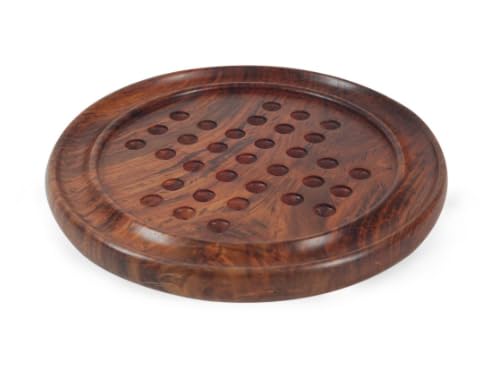 Jeu de Solitaire en Bois avec Billes – Plateau Rond Élégant Jeu de Réflexion – 22 cm