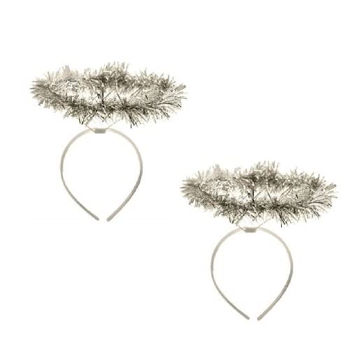 TRTO Silver Tinsel Headband Christmas Angel Boppers Nativity Fancy Dress Useful For Christmas Day Parties and Decoration