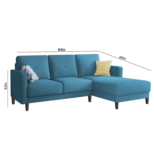 Image of Baloney RHS 4 Seater L Shape Sofa Set for Living Room (Turquise Fabric) Premium Fabric Sofa