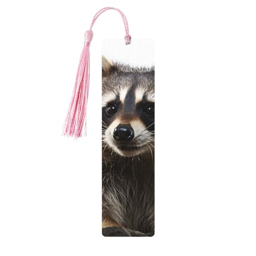 しおり 木製しおり 穴とタッセル付き 木製タグ 毛むくじゃらのアライグマ 木製クラフト しおり ヴィンテージ しおり オーナメント 木製ブックマーク 女性用 男性 本好きの方 ギフト ピンク