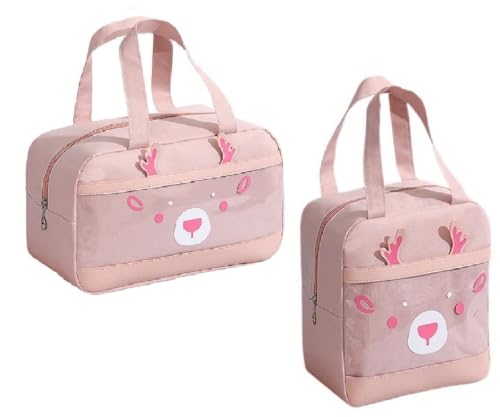 Image of CoolKraft Lunch Bag for School Kids, Girls, Cute Animal Design Bag, Lunch Bag for Office Women Travel Picnic Bag, Insulated Portable Tiffin Bag 29 x 18.5 x 14 cm (Pink + Pink)