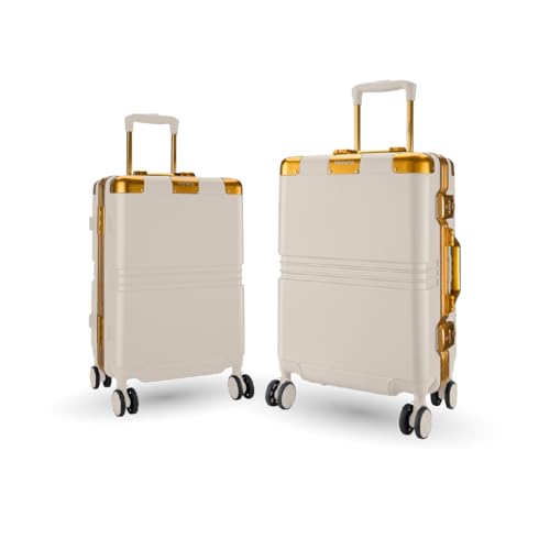 Image of Maleta Gold Series Cabin and Check-in Medium Luggage| 20'' and 24'' | Aluminium Frame,Dual TSA Lock | Trolley Bags for Travel Set of 2 | Suitcase | Luggage Bags (White, Set of 2 (Small-Medium))