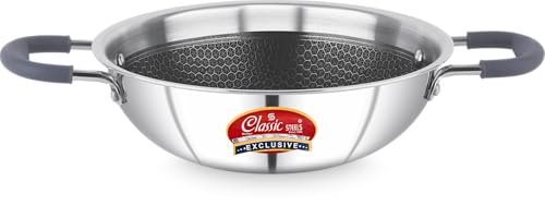 Image of Classic Steels Hexa Comb Triply Kadai Without Lid - 3.5 LTR (28cm) | 2.5mm Thickness | Durable Stay Cool Silicon Handle | Induction Bottom | Heavy Gauge Cookware Kadhai | 5 Year Warranty