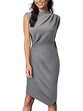 AISIZE Women's Retro Sleeveless High Neck Business Bodycon Pencil Dress Grey