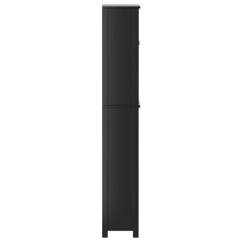 SYDE Mobile per WC Berg in legno massello, nero, 60 x 27 x 164,5 cm | 3 ripiani, pino naturale, resistente all'acqua, salvaspazio in piccoli bagni