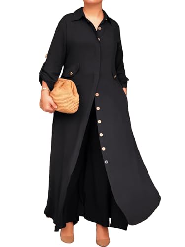 CHICME Womens 2 Piece Outfits Turn-down Collar Long Sleeve Longline