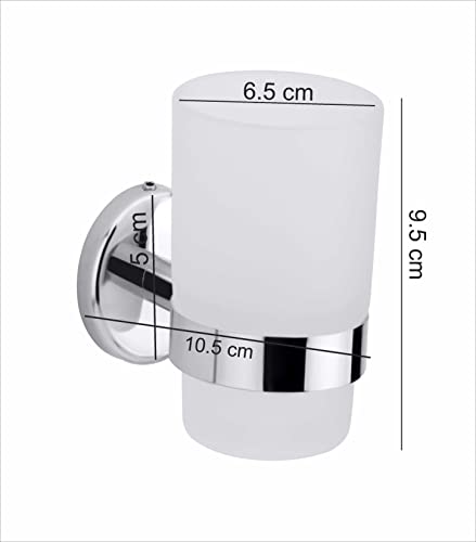 Image of Premium SUS 304 Stainless Steel Toothbrush Holder with Frosted Glass Tumbler - Wall Mounted Bathroom Toothpaste & Shaving Kit Organizer, Rustproof Chrome Finish (Round-29)