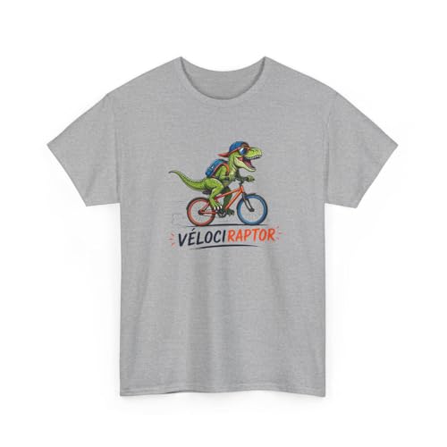 T-Shirt Vélociraptor Vélo Homme Femme – Tee Shirt Dinosaure Cycliste Humour – Cadeau VTT Vélo Sport Noir Blanc Gris