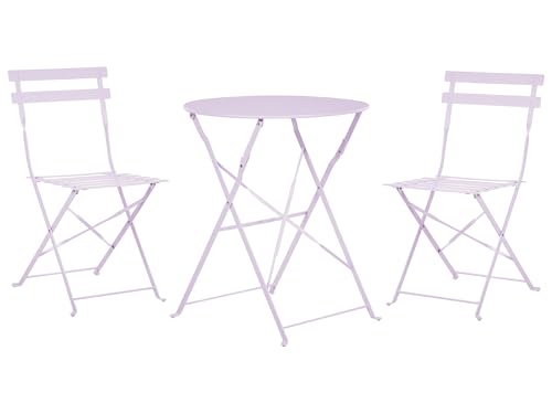 Beliani Salon de Jardin Bistrot Table et 2 Chaises en Acier Violet avec Patins Fiori