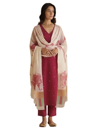 Image of ANNI Designer Women's Rayon Viscose Straight Embroidery Kurta with Pant & Dupatta | Elegant Ethnic Suit Set for Women Kurti Pant Set with Printed Dupatta | Comfortable Outfit