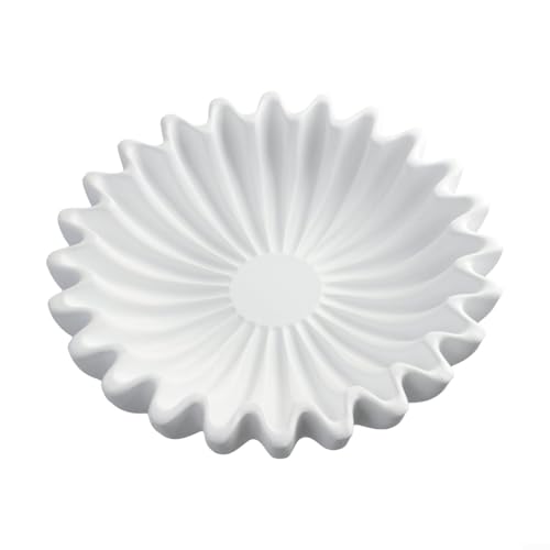 Bol en résine avec bords rainurés uniques en forme de feuille de lotus, convient pour salon, table basse et étagère (blanc M)