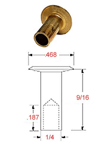 10-9 Brass SEMI-Tubular Rivet - 1/4" Diameter X 9/16" Length, .468 Head Diameter, .250 Hole Depth, Plain Finish (Pack of 100 Pieces)
