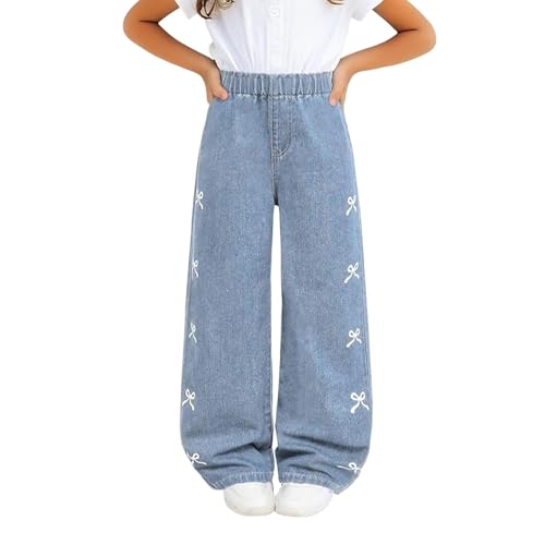 Girls Bow Jeans Baggy Pants Wide Leg Denim Cute High Waisted Teen Clothes Casual Y2K Streetwear with Pockets