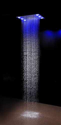 Cascada Luxurious 14" x 20" Large Multicolor LED Shower System con Control Remoto y Mezclador de Ducha 3 Vías (Lluvia, 6 Jets de Masaje y Ducha de Mano) (Oro Rosado) miniatura 3