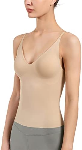 Women's Fit Camisole with Built in Bra - Spaghetti Straps Camis Tank with Shest pad One-Piece Cut Seamless (M, A-Style-Complexion)