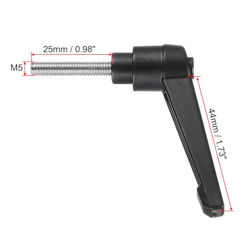 Image of uxcell Adjustable Clamping Lever Handle M5 x 25mm Metric 304 Stainless Steel Male Threaded Stud Hand Knobs Push Button Ratchet Rotating Screw Handles Bolts with Locking Lever Black
