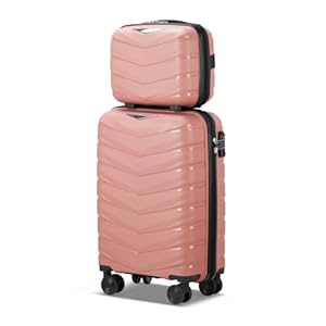 Karl home Luggage Set 2 Piece, PP Hard Shell Suitcase with Spinner Wheels & TSA Lock, Lightweight Carry on Suitcase Set 20in Carry-on with 12 Mini Case, Rose Gold