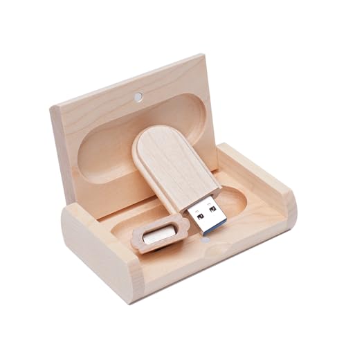 Yaxiny Memoria 3.0 USB 128GB Pendrive Hoja de Madera Divertido Pen Drive 128GB con Caja de Regalo de Madera Práctico Unidad Flash USB Almacenamiento para Regalo de Cumpleaños Llave USB