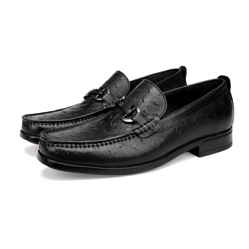 Genuine Leather Men'Loafers Slip-on Penny Loafer Formal Dress Shoes for Men，Ostrich Pattern2