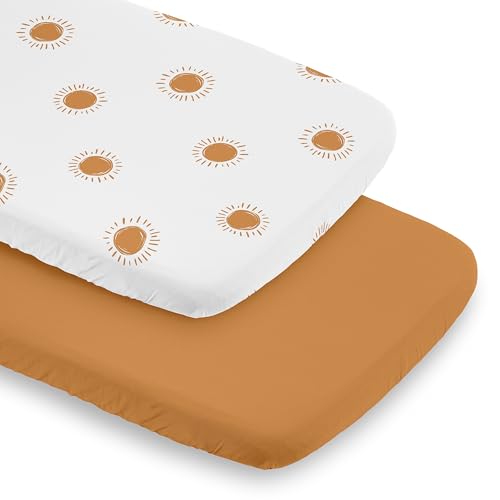 Image of Sweet Jojo Designs Orange and White Vintage Boho Sun Boy Girl Unisex /Gender Neutral Baby Bassinet Sheets Fitted Sheet Set Infant Newborn Nursery Oval Rectangle Hourglass Mattress 2p Bohemian Celestial