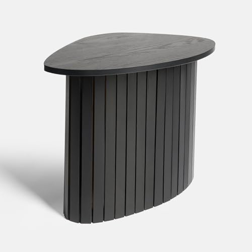 OHS Coffee Table for Living Room Wooden Side Table Madison Ribbed Wood Frame Decorative Sofa Side Tables Nightstand Bedside Tables for Bedroom Office Small Spaces Black