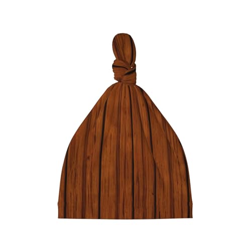 Newborn Baby Hat, Brown Wood Pattern Print Soft Top Knot Beanie Cap, Cute Baby Headwear for 0-6 Months