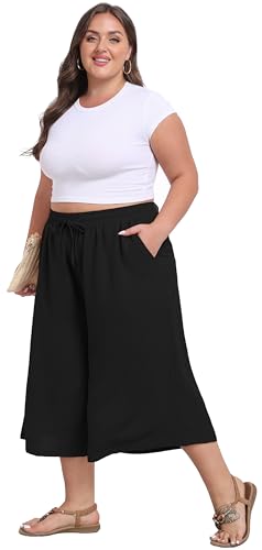 goodmansam Women's Plus Size Capri Culottes Pants High Waisted Wide Leg Palazzo Trousers with Pockets for Summer Casual Wear3