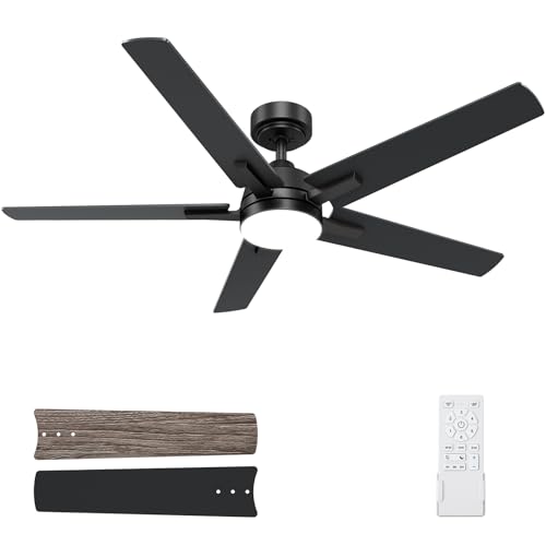 Image of 52 Inch Black Ceiling Fans with Lights, Outdoor Ceiling Fan