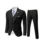 MY'S Men's 3 Piece Slim Fit Suit Set, One Button Solid Jacket Vest Pants with Tie