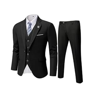 MY’S Men’s 3 Piece Slim Fit Suit Set, One Button Solid Jacket Vest Pants with Tie