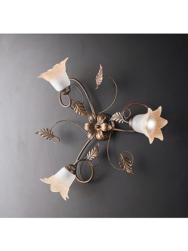 Plafoniera da soffitto classica in ferro battuto marrone e oro 3 luci per salotto, soggiorno, corridoio, camera da letto, cameretta, LGT Anastasia