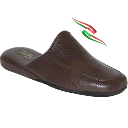 Ciabatte pantofole uomo da camera Falcade Ross suola pelle scamosciata silenziosa sottopiede soft qualità italiana (Testa di moro, 43, Sistema Taglie Calzature EU, Adulto, Uomo, Numero, Media, 43)