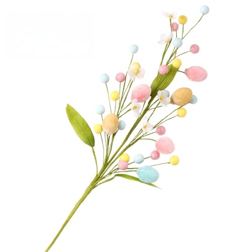 Tallos artificiales de Pascua con huevos y bayas coloridas, ramas de ramitas, 3 piezas decorativas de arreglo floral de primavera, centro de mesa, celebración de Pascua, decoración del hogar