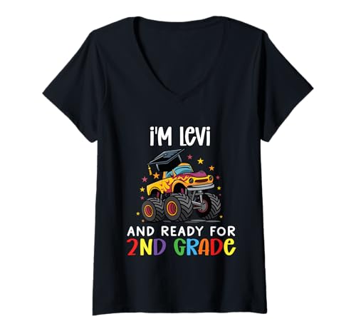 Womens Levi Boy Ready For 2nd Grade First Day Back to School V-Neck T-Shirt