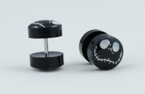 Fake Ear Plugs "Black Nightmare" Earlet Earrings Piercing 10mm-2pcs