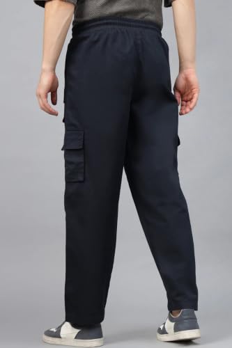Image of Veirdo Pure Cotton Baggy Fit Regular Length Mid Rise 6 Pocket Cargos for Men (Colors Available: Black, Olive, Grey, Brown & Navy)