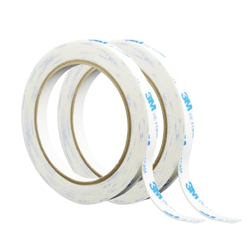 Ruban Adhésif Double Face Extra Fort Type 3M en Mousse PE Blanche 10 mm x 3 m, Épaisseur 1,1 mm, Bande Adhésive Haute Adhérence pour Montage, Maison,...