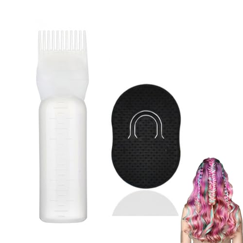 Botella Aplicadora de Peine+Masajeador Cuero Cabelludo,Botella De Tinte Para El Cabello,Botes Aplicadores de Tinte,Botella Aplicadora de Peine para Raíces,Aplicador de Aceite para el Cabello,Blanco