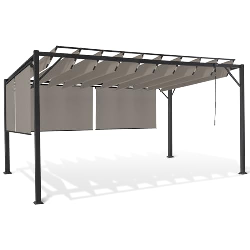 IDMarket - Pergola édition Luxe Lames orientables 3x4 M et 4 Stores Taupe