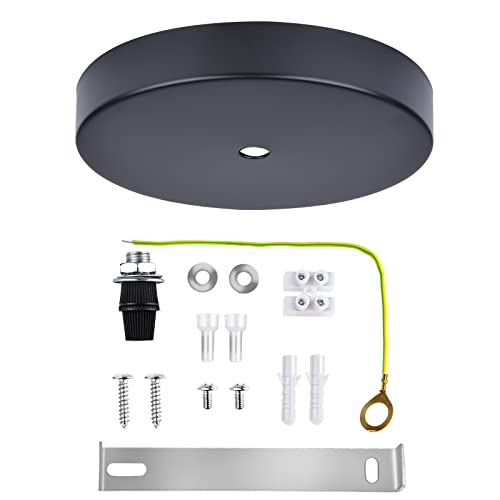 Plafonnier industriel, kit de plafonnier pour suspension, lampe murale, lustre, trou unique avec support de plaque de plafond (18 cm, noir) Cover