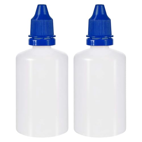 NeoLum 2Pcs 1.7oz/50ml Plastic Dropper Bottles, Portable Leakproof Dropper Bottle with Childproof Cap and Plug, Squeezable Refillable Travel Empty Liquid Container Blue