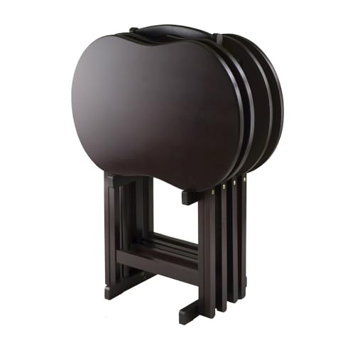 Furnifact Dark Espresso Solid Wood TV Tray Set – Folding Snack Tables with Stand for Eating, Serving, and Working in Any Living Space